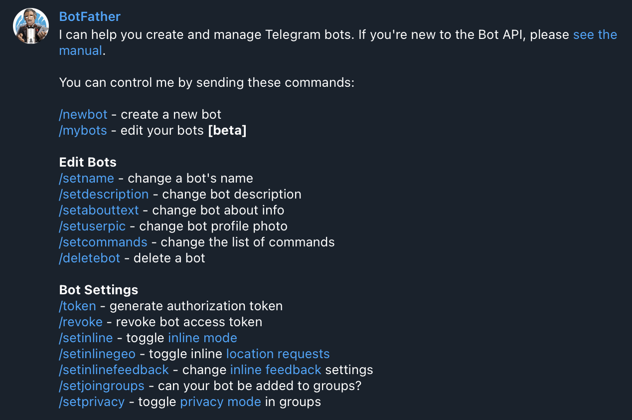 BotFather - Telegram bot for creating new bots
